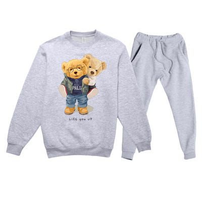 Cute Teddy Bear Lift You Up Premium Crewneck Sweatsuit Set