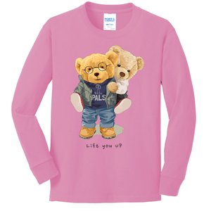 Cute Teddy Bear Lift You Up Kids Long Sleeve Shirt