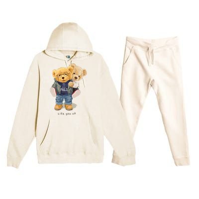 Cute Teddy Bear Lift You Up Premium Hooded Sweatsuit Set