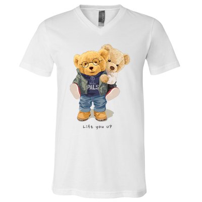 Cute Teddy Bear Lift You Up V-Neck T-Shirt