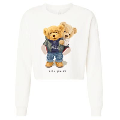 Cute Teddy Bear Lift You Up Cropped Pullover Crew