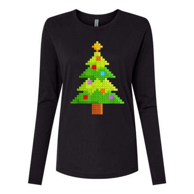 Christmas Tree Block Building Bricks Master Builder Womens Cotton Relaxed Long Sleeve T-Shirt