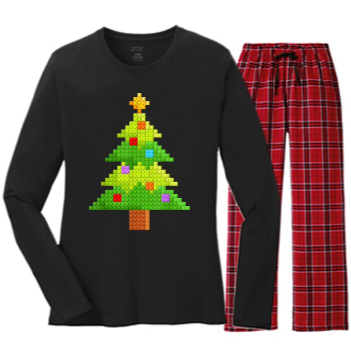 Christmas Tree Block Building Bricks Master Builder Women's Long Sleeve Flannel Pajama Set 