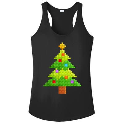 Christmas Tree Block Building Bricks Master Builder Ladies PosiCharge Competitor Racerback Tank