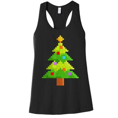 Christmas Tree Block Building Bricks Master Builder Women's Racerback Tank