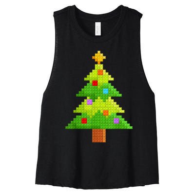 Christmas Tree Block Building Bricks Master Builder Women's Racerback Cropped Tank