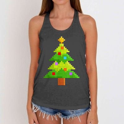 Christmas Tree Block Building Bricks Master Builder Women's Knotted Racerback Tank