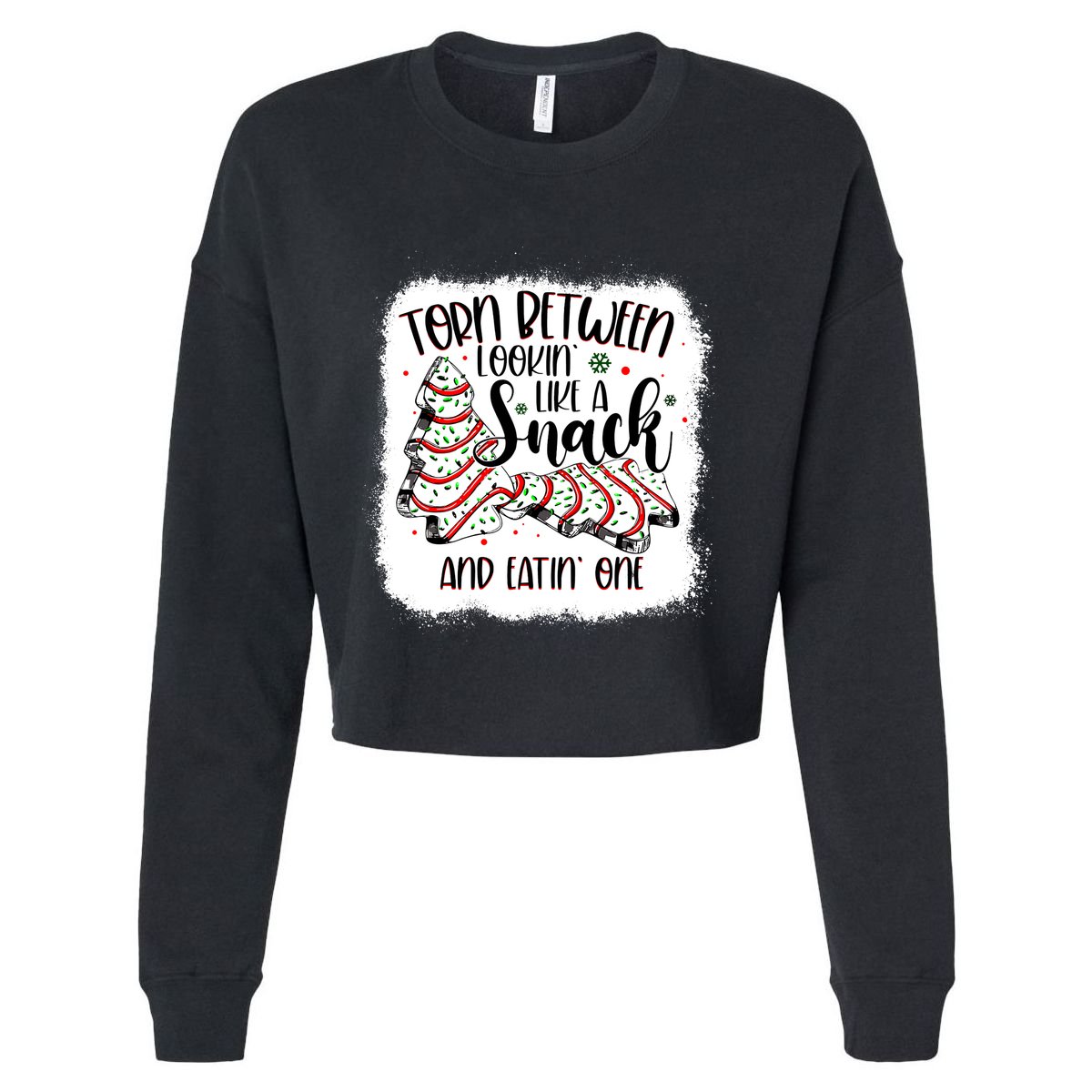 Christmas Tree Cake Torn Between Lookin Like A Snack Debbie Cropped Pullover Crew