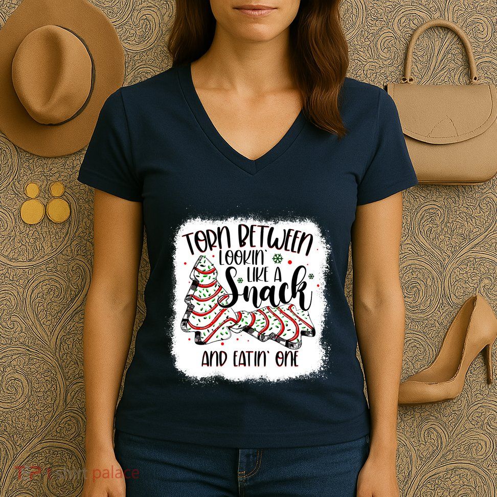 Christmas Tree Cake Torn Between Lookin Like A Snack Debbie Women's V-Neck T-Shirt