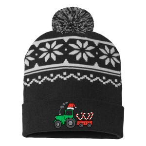 Christmas Tractor Candy Xmas Farm Truck USA-Made Snowflake Beanie