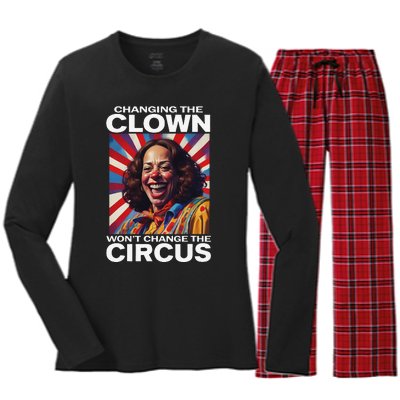 Changing The Clown WonT Change The Circus Kamala Clown Gift Women's Long Sleeve Flannel Pajama Set 