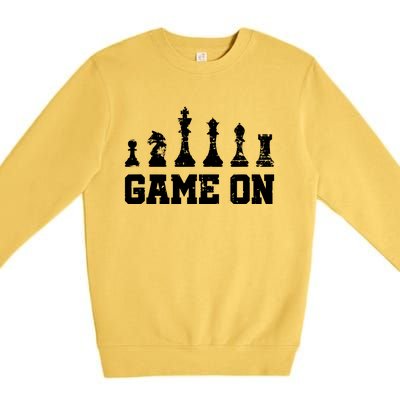 Chess Themed Chess Players With Chess Pieces Game On Premium Crewneck Sweatshirt