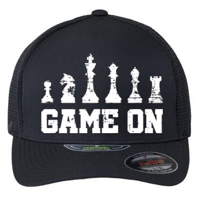 Chess Themed Chess Players With Chess Pieces Game On Flexfit Unipanel Trucker Cap