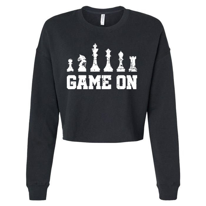Chess Themed Chess Players With Chess Pieces Game On Cropped Pullover Crew