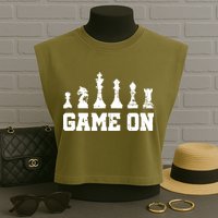 Chess Themed Chess Players With Chess Pieces Game On Garment-Dyed Women's Muscle Tee