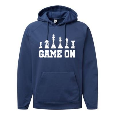 Chess Themed Chess Players With Chess Pieces Game On Performance Fleece Hoodie