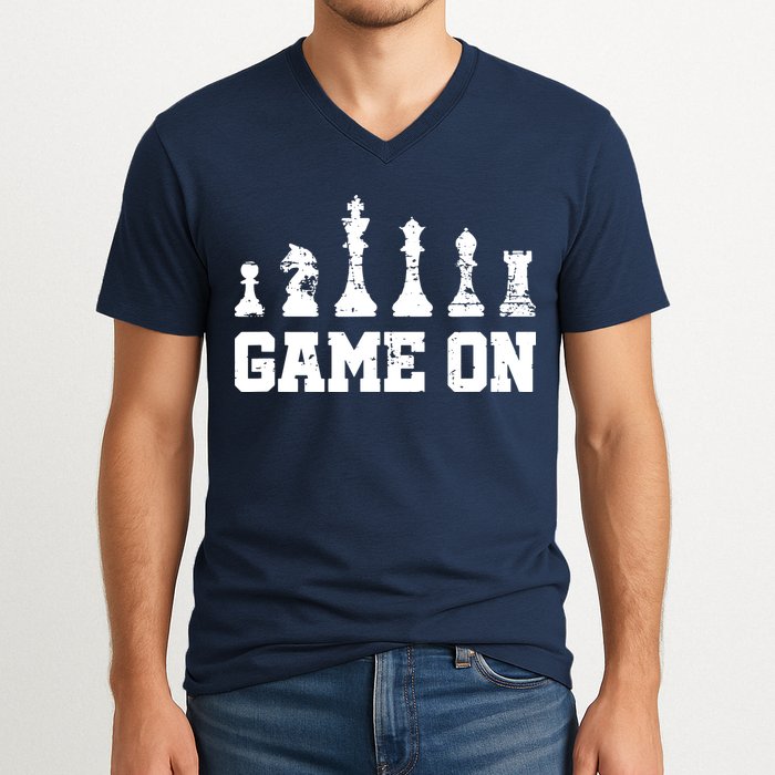 Chess Themed Chess Players With Chess Pieces Game On V-Neck T-Shirt