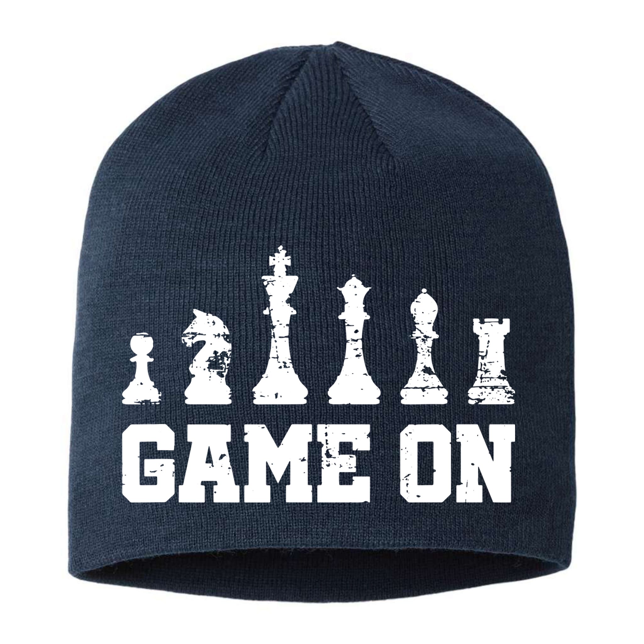 Chess Themed Chess Players With Chess Pieces Game On Sustainable Beanie