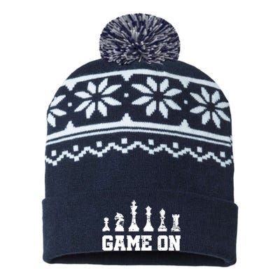 Chess Themed Chess Players With Chess Pieces Game On USA-Made Snowflake Beanie