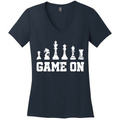 Chess Themed Chess Players With Chess Pieces Game On Women's V-Neck T-Shirt