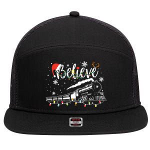 Christmas Train Christmas Believe Xmas Santa 7 Panel Mesh Trucker Snapback Hat