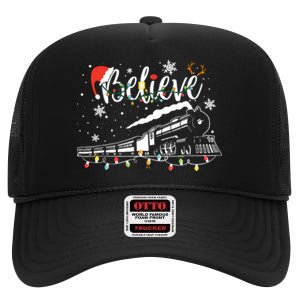 Christmas Train Christmas Believe Xmas Santa High Crown Mesh Back Trucker Hat