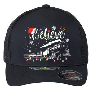 Christmas Train Christmas Believe Xmas Santa Flexfit Unipanel Trucker Cap