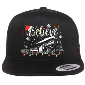 Christmas Train Christmas Believe Xmas Santa Flat Bill Trucker Hat