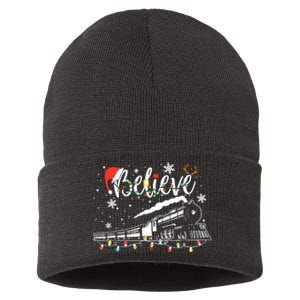 Christmas Train Christmas Believe Xmas Santa Sustainable Knit Beanie