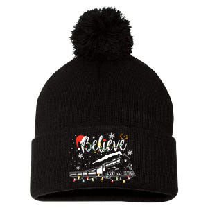 Christmas Train Christmas Believe Xmas Santa Pom Pom 12in Knit Beanie