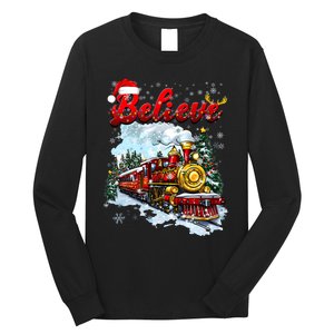 Christmas Train Christmas Believe Xmas Santa Long Sleeve Shirt