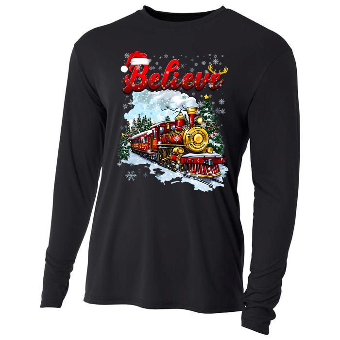 Christmas Train Christmas Believe Xmas Santa Cooling Performance Long Sleeve Crew