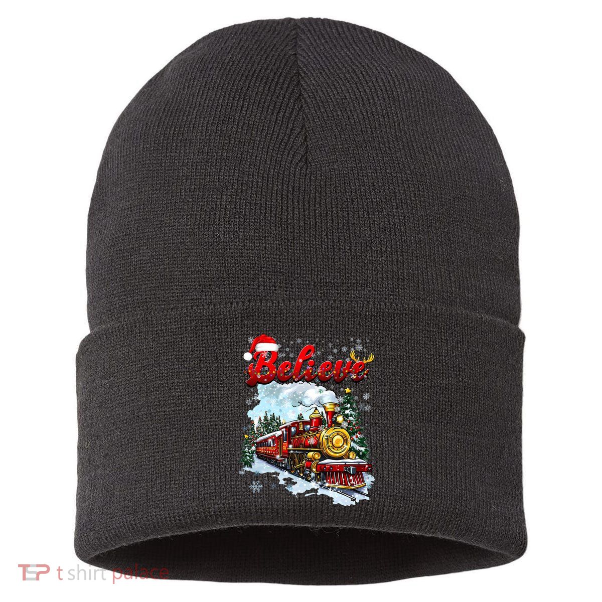 Christmas Train Christmas Believe Xmas Santa Sustainable Knit Beanie