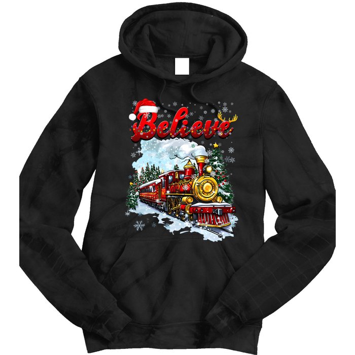 Christmas Train Christmas Believe Xmas Santa Tie Dye Hoodie