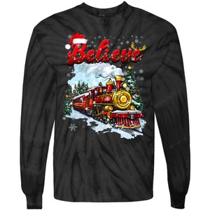 Christmas Train Christmas Believe Xmas Santa Tie-Dye Long Sleeve Shirt