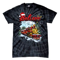 Christmas Train Christmas Believe Xmas Santa Tie-Dye T-Shirt