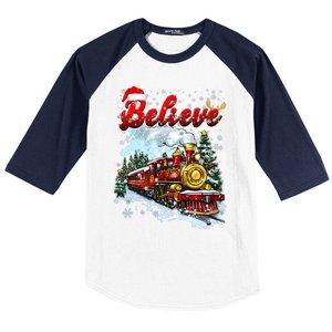 Christmas Train Christmas Believe Xmas Santa Baseball Sleeve Shirt