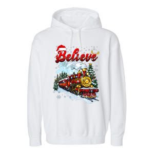 Christmas Train Christmas Believe Xmas Santa Garment-Dyed Fleece Hoodie