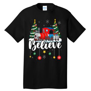 Christmas Train Christmas Believe Xmas Santa Tall T-Shirt