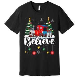 Christmas Train Christmas Believe Xmas Santa Premium T-Shirt