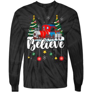 Christmas Train Christmas Believe Xmas Santa Tie-Dye Long Sleeve Shirt