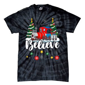 Christmas Train Christmas Believe Xmas Santa Tie-Dye T-Shirt