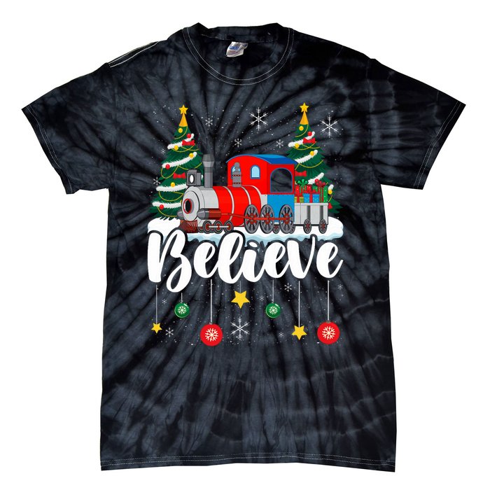 Christmas Train Christmas Believe Xmas Santa Tie-Dye T-Shirt