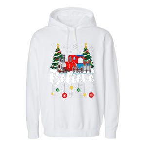 Christmas Train Christmas Believe Xmas Santa Garment-Dyed Fleece Hoodie