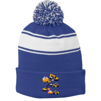 Crane Truck Construction Funny Easter Day Gift Stripe Pom Pom Beanie