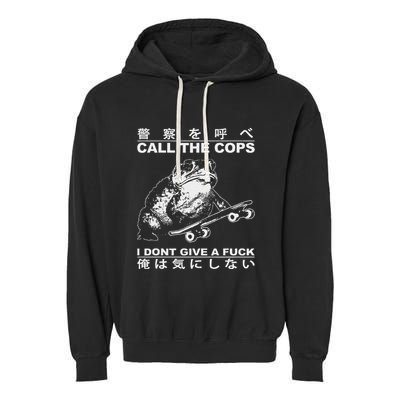 Call The Cops I DonT Give A Fuck Funny Toad Japanese Garment-Dyed Fleece Hoodie