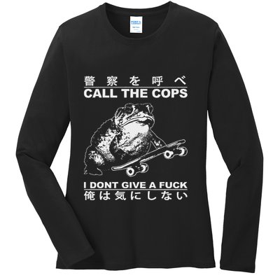 Call The Cops I DonT Give A Fuck Funny Toad Japanese Ladies Long Sleeve Shirt