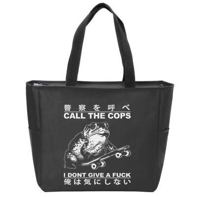 Call The Cops I DonT Give A Fuck Funny Toad Japanese Zip Tote Bag