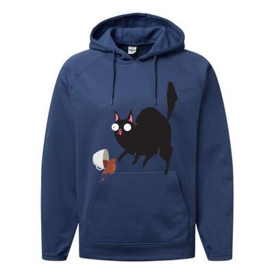 Cat Tastes Coffee Funny Caffeine Gift Performance Fleece Hoodie