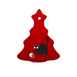 Cat Tastes Coffee Funny Caffeine Gift Ceramic Tree Ornament